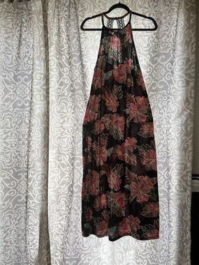 Floral Halter Maxi Dress in Black and Pink